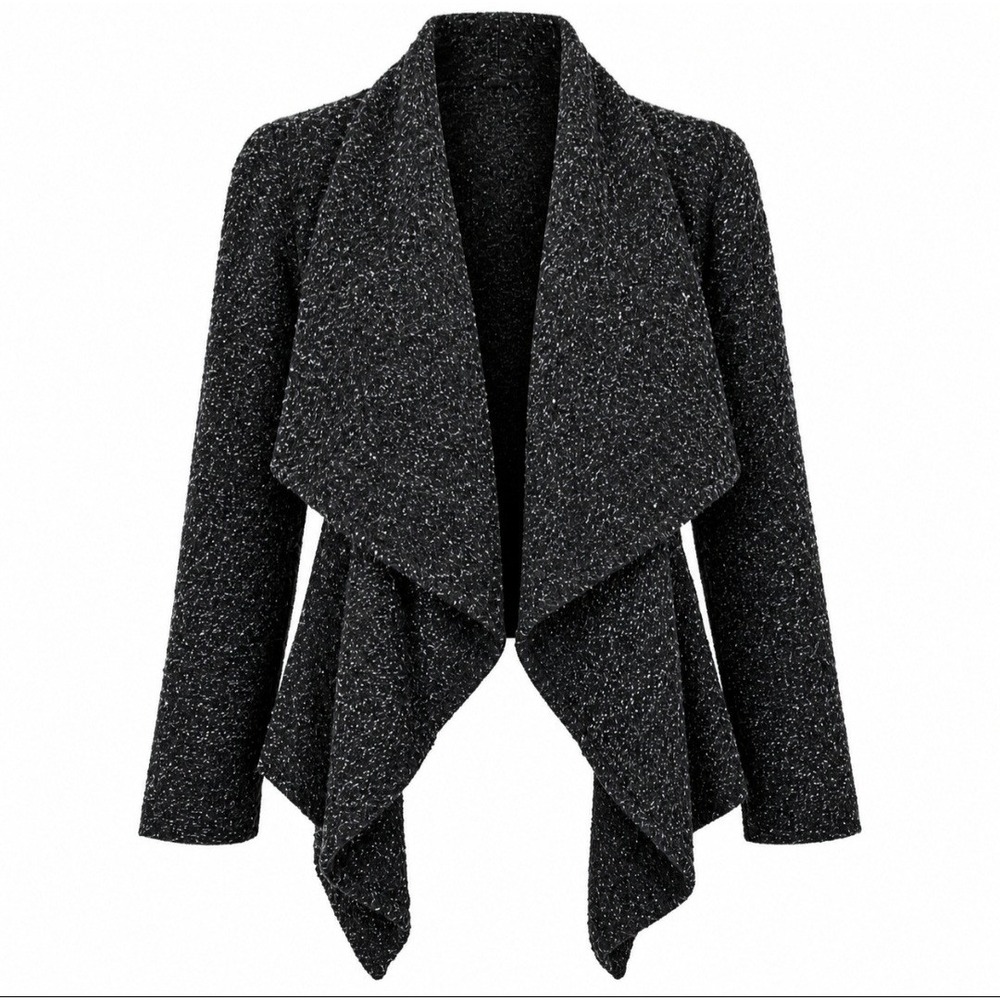 BNCI by Blanc Noir Tweed Drape Front Shawl Collar Cardigan Sweater Size L